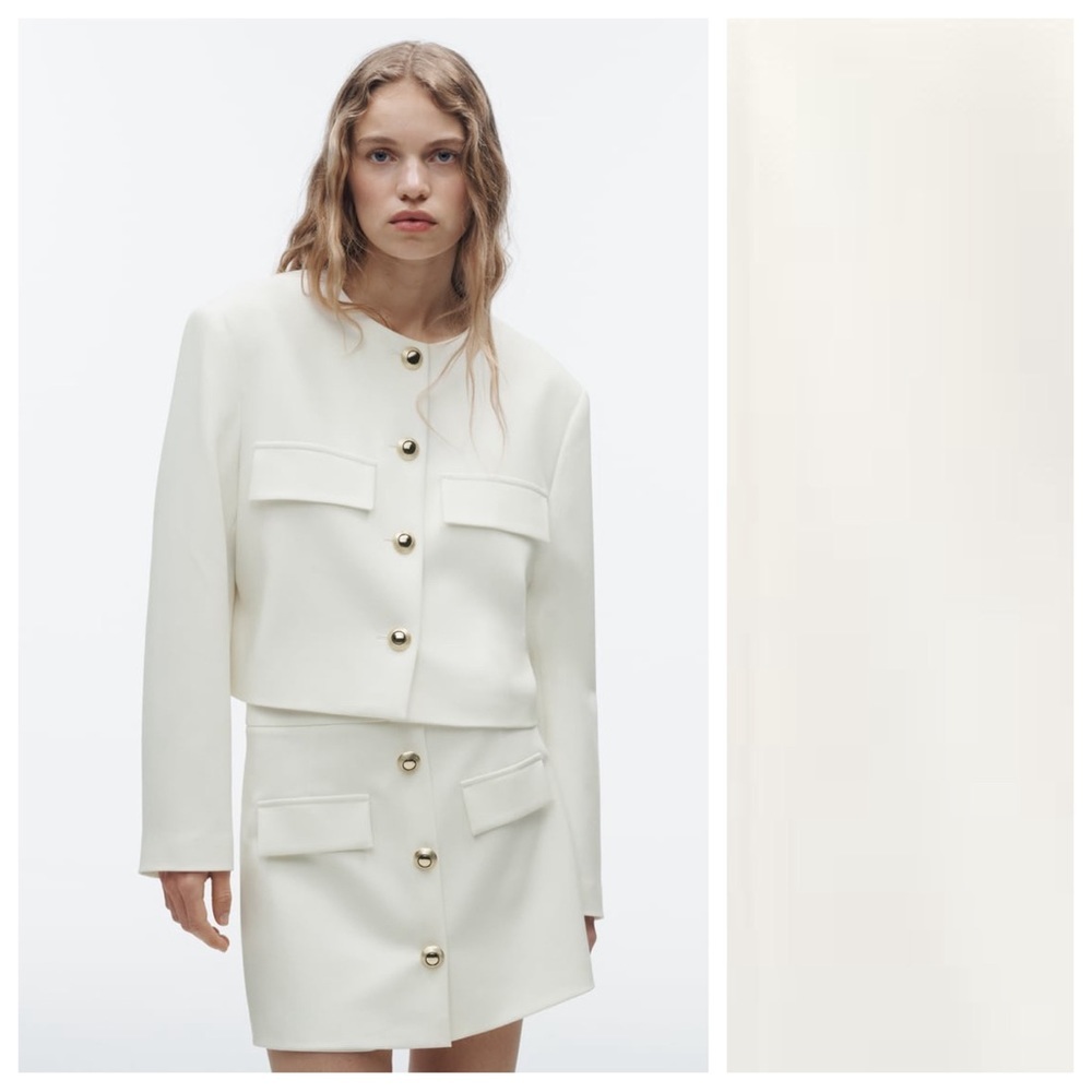 NWT. Zara White Gold Button Cropped Blazer. Size S.
